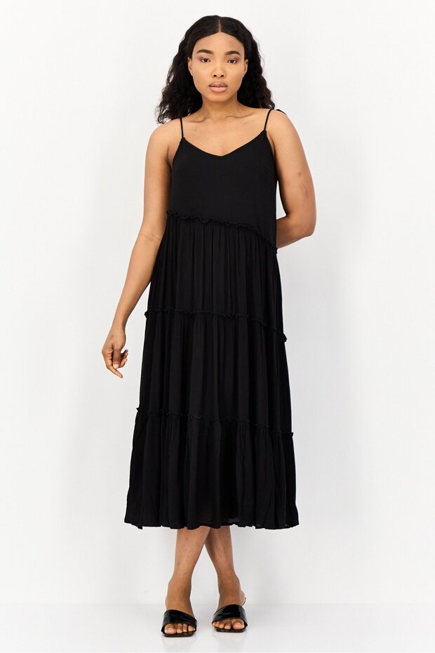 Women Plain Tiered Dress, Black