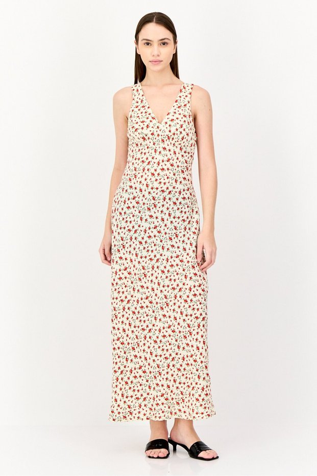 Women Floral Print Casual Maxi Dress, Multicolor