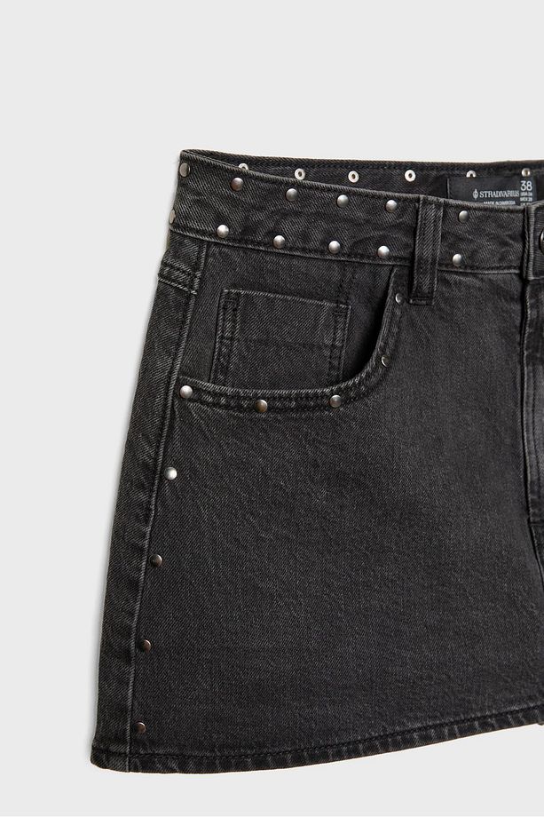 D62 Zımbalı Denim Şort Etek - 8