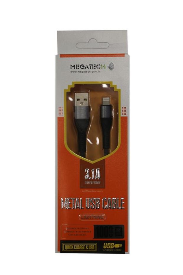 كابل بيانات Megatech 3.1A مضفر من السلسلة A IPH7 باللون الرمادي-الأسود