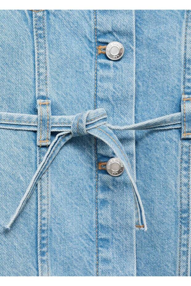 Düğümlü denim elbise - 5