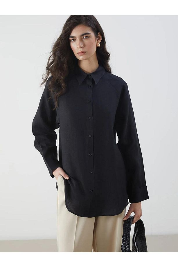 Lcw Modest Oversize %100 Keten Kadın Gömlek (S5) - 5