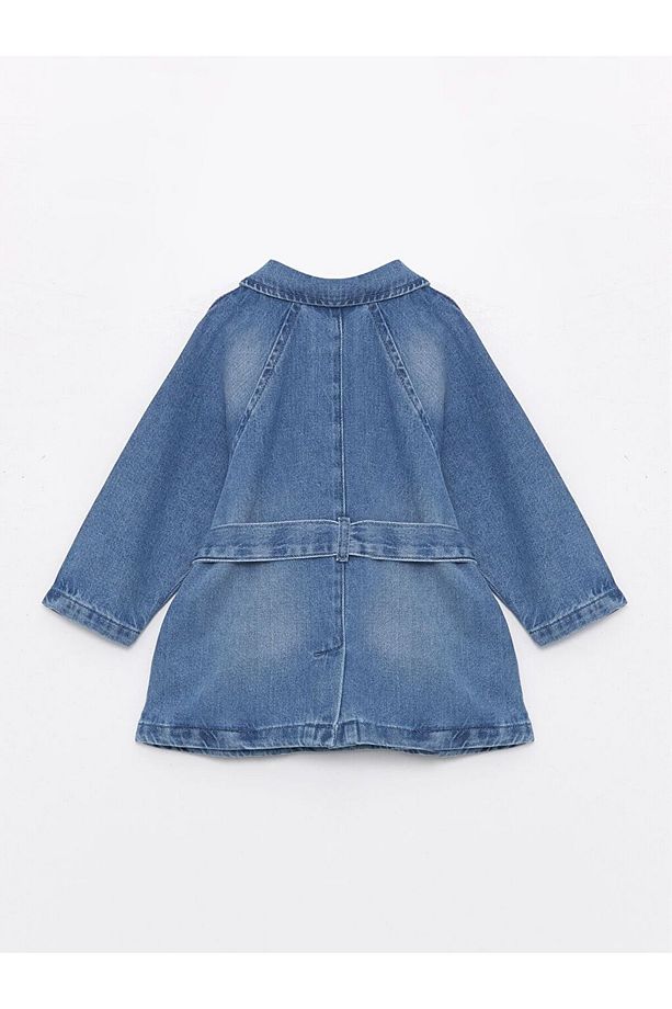 Indigo Kapüşonlu Uzun Kollu jean Kız Bebek Trençkot - 3