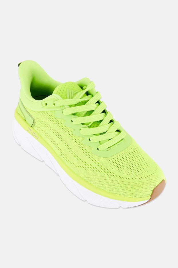 Women Brand Logo Lace Up Sports Shoes, Lime Green