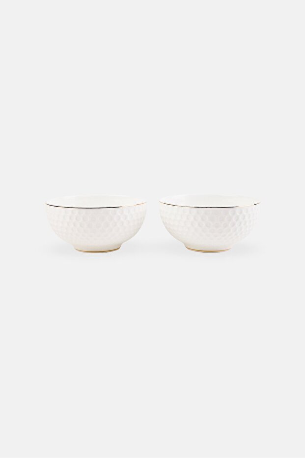 2 Pcs Fine Bone China Bowl Set 340 ml, White