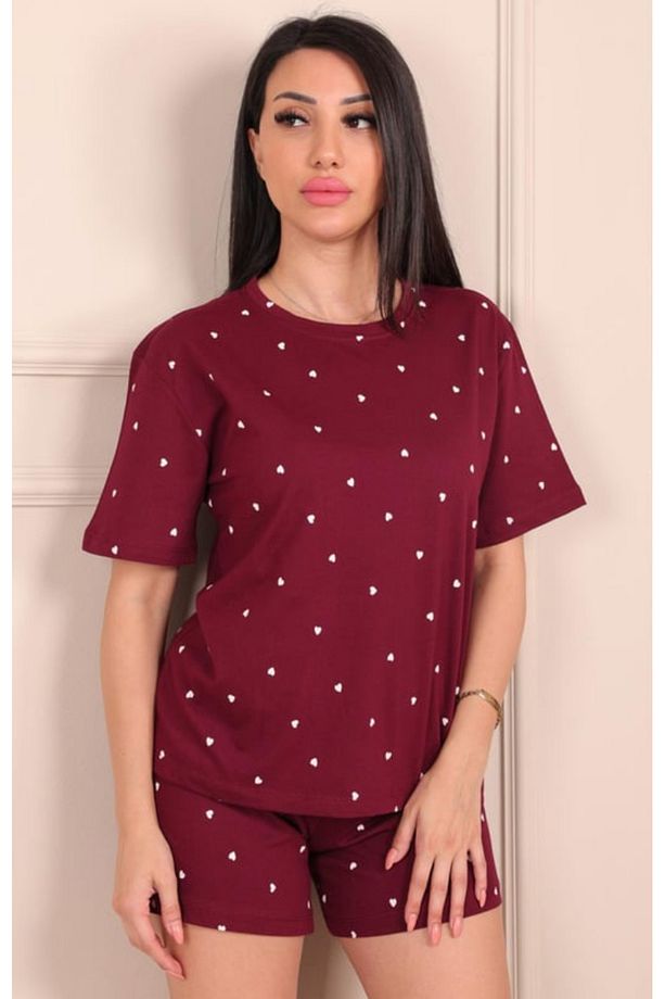 Kadın Şortlu Organik Pijama Takımı – Kalpli Baskılı – Let’s Basic – Yazlık / Ev Giyim - 5