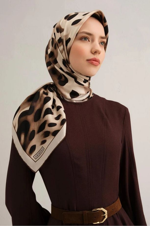 Sura Ipek Eşarp 9320-51 Kahverengi Karışık Desen - 2