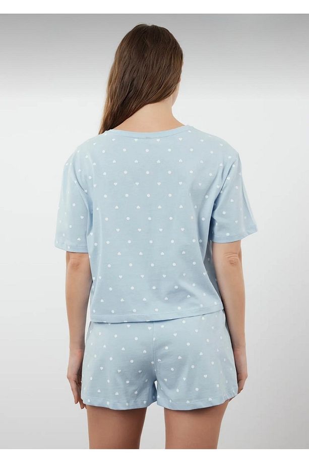 Kadın Şortlu Organik Pijama Takımı – Kalpli Baskılı – Let’s Basic – Yazlık / Ev Giyim - 4