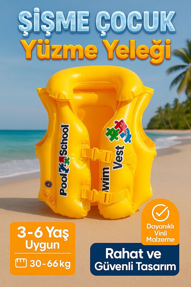 Çocuk Yüzme Yeleği – Şişme Can Yeleği Sarı | Havuz ve Deniz Kullanımı İçin Güvenli Seçim - 1