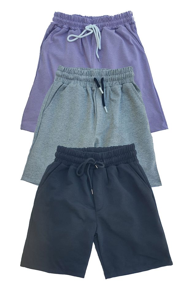 Unisex 3 Lü Erkek Kız Çocuk Şort Seti Pamuklu Şort 5 6 7 8 9 10 11 12 13 14 yaş - 1