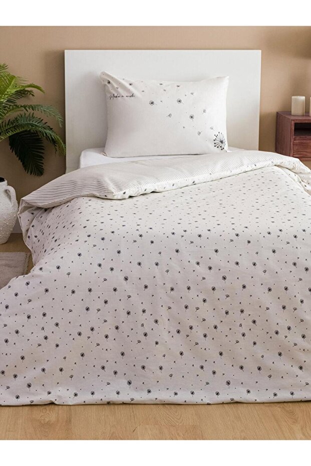 Çiçek Desenli Ranforce Tek Kişilik Nevresim Seti (W3) - 1