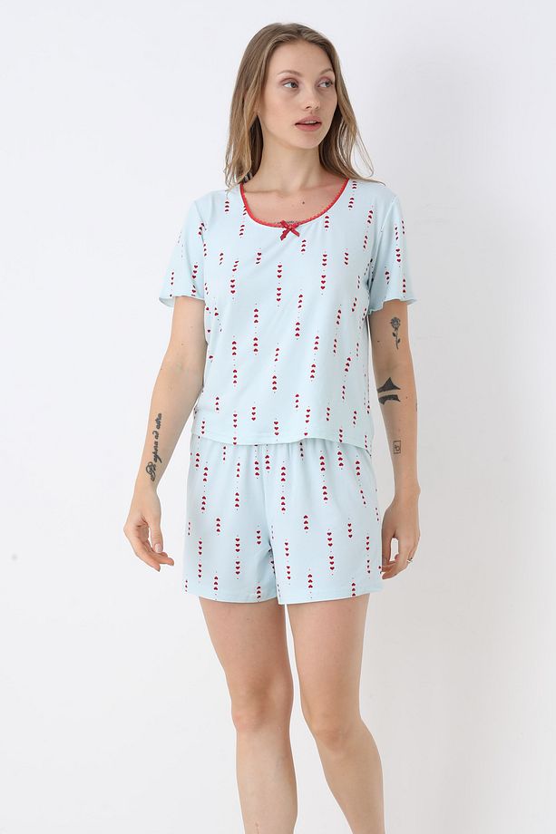 Bianca Charm Kısakol Şortlu Mavi Pijama Takımı - 3