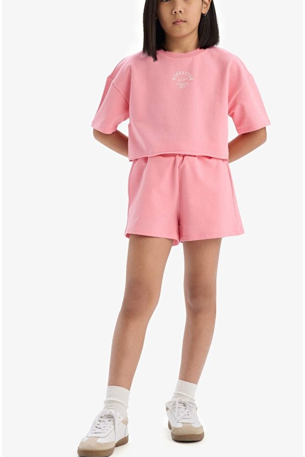 Kız Çocuk 2'li Takım Baskılı Kısa Kollu Tişört Şort E0730A825SM - 1