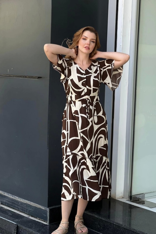 فستان منقوش بأزرار على الرقبة - 2