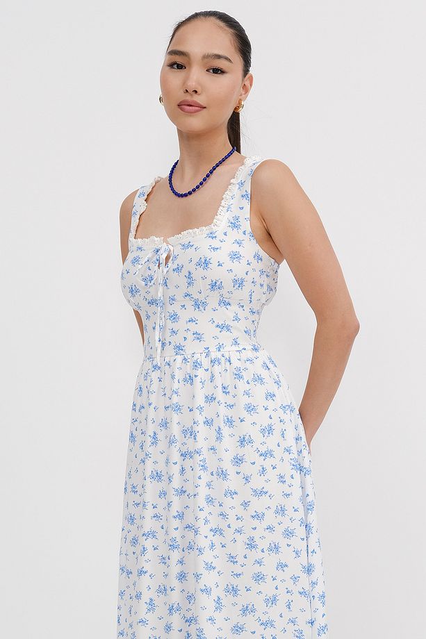 Askılı Çiçekli Midi Elbise E17382 - 2