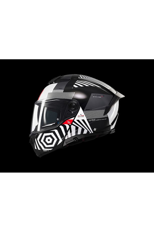 KASK MT ATOM 2 STRANGE B2 ÇENE AÇILIR SİYAH/BEYAZ - 1