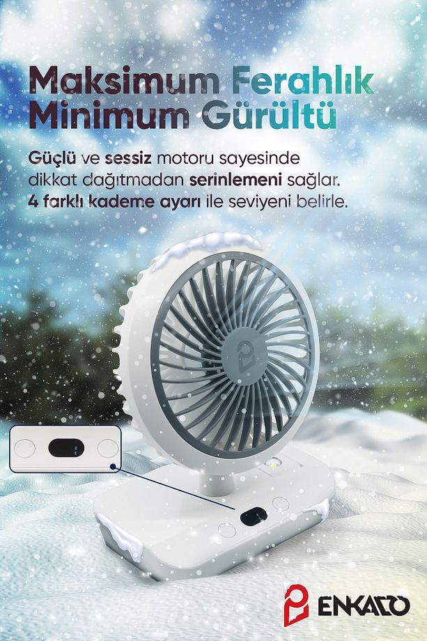 Taşınabilir Şarjlı Sessiz Mini Vantilatör 4 Mod Hız Led Ekran Döner Başlıklı Masaüstü Fan Soğutucu - 2