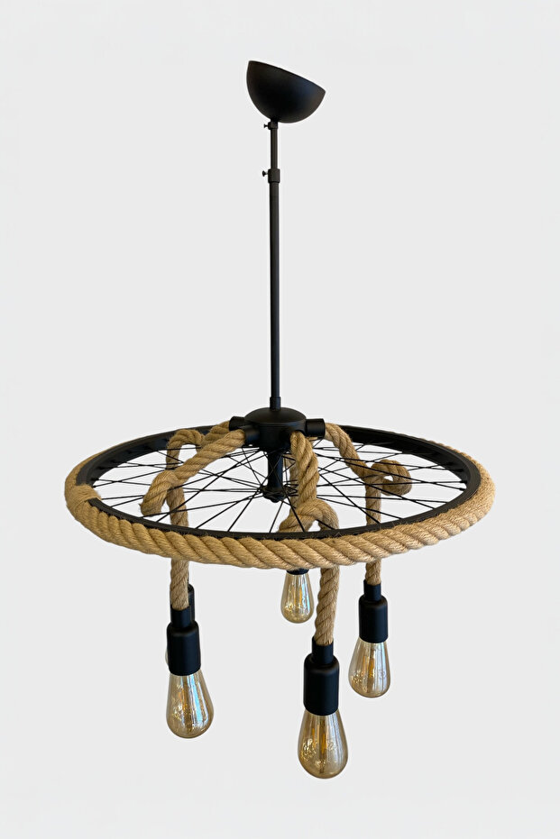 Rustik Halatlı Bisiklet Tekerlek Avize - 3