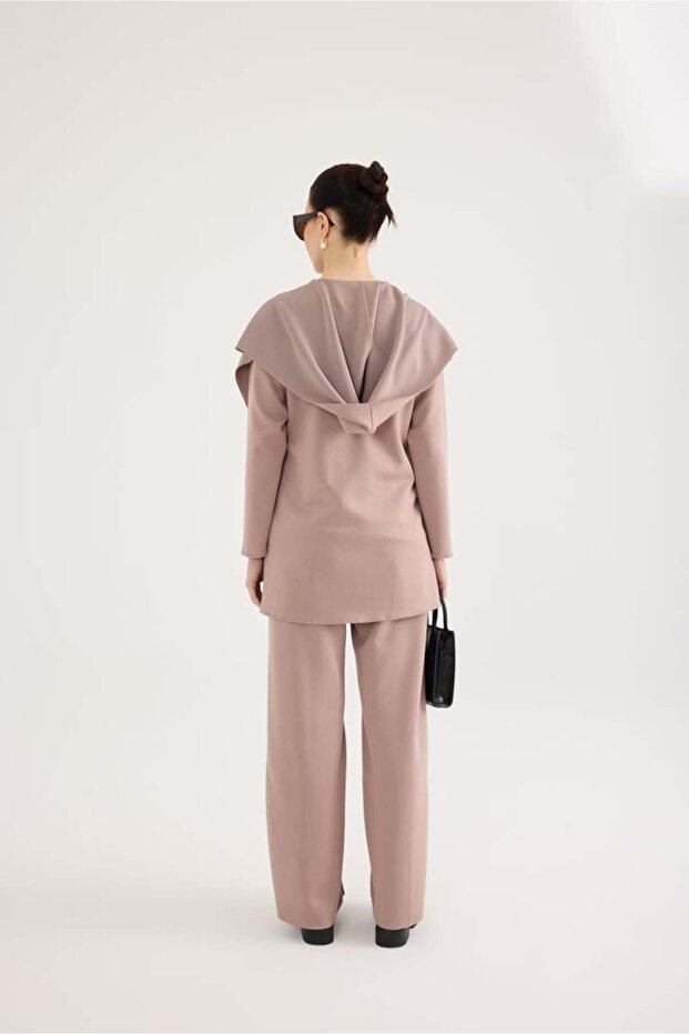 Kapüşonlu Bel Bağlamalı Örme Kap - 3