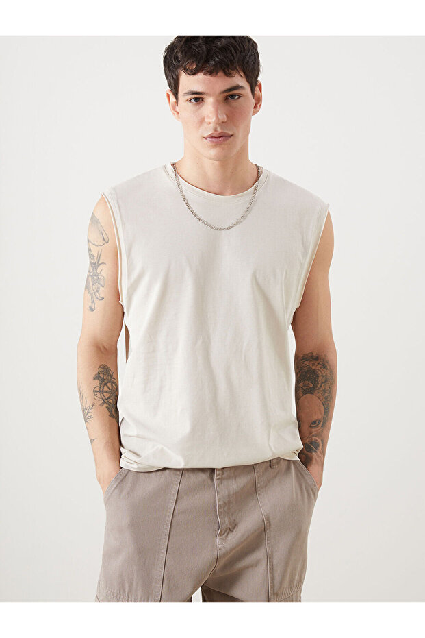 Nevavm with Difference Oval Collar Men's Sleeveless T-Shirt