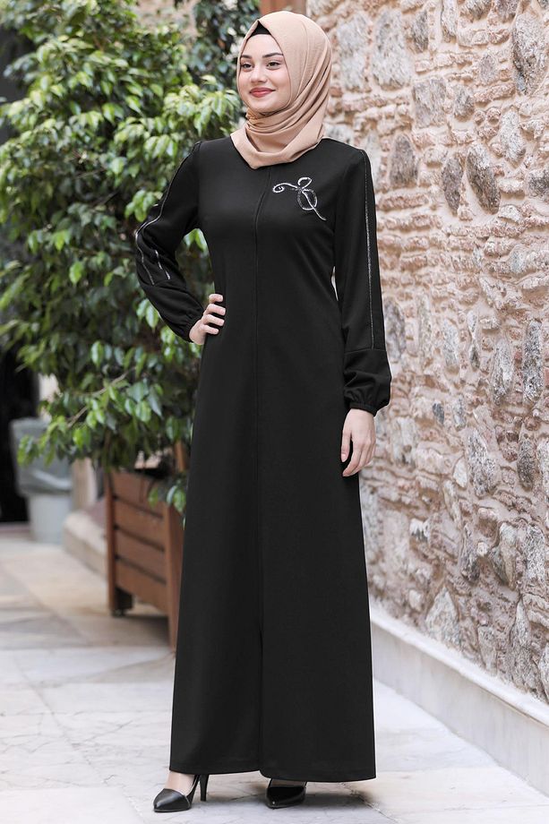 Hira İşlemeli Ferace Siyah SN56 - 1