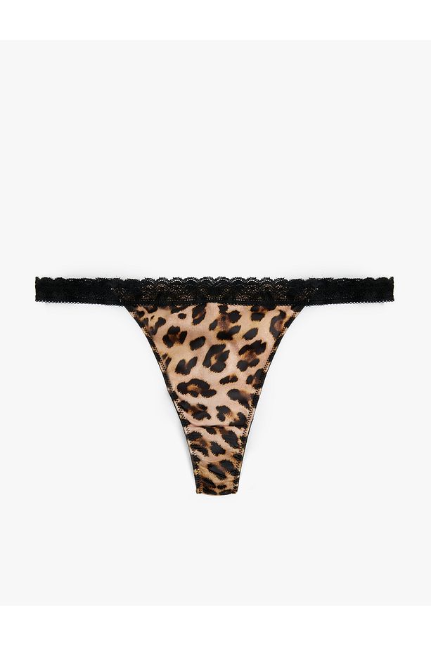 Leopar Desenli Dantel Detaylı String Külot - 1