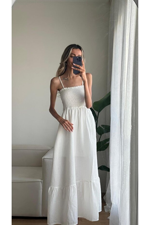 Keten Gipeli Askılı Elbise - 3
