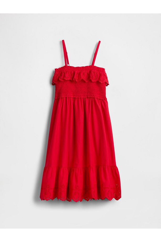 Kız Çocuk Kırmızı Kids Smocked Ruffle Midi Elbise - 6