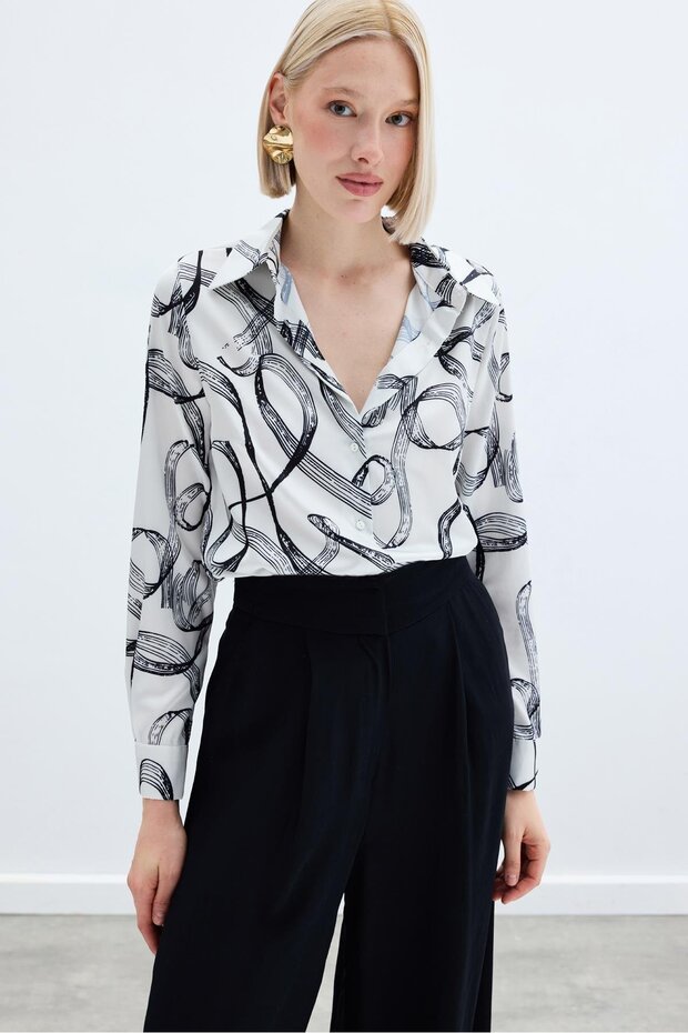 Patterned Classic Shirt - Black - 4