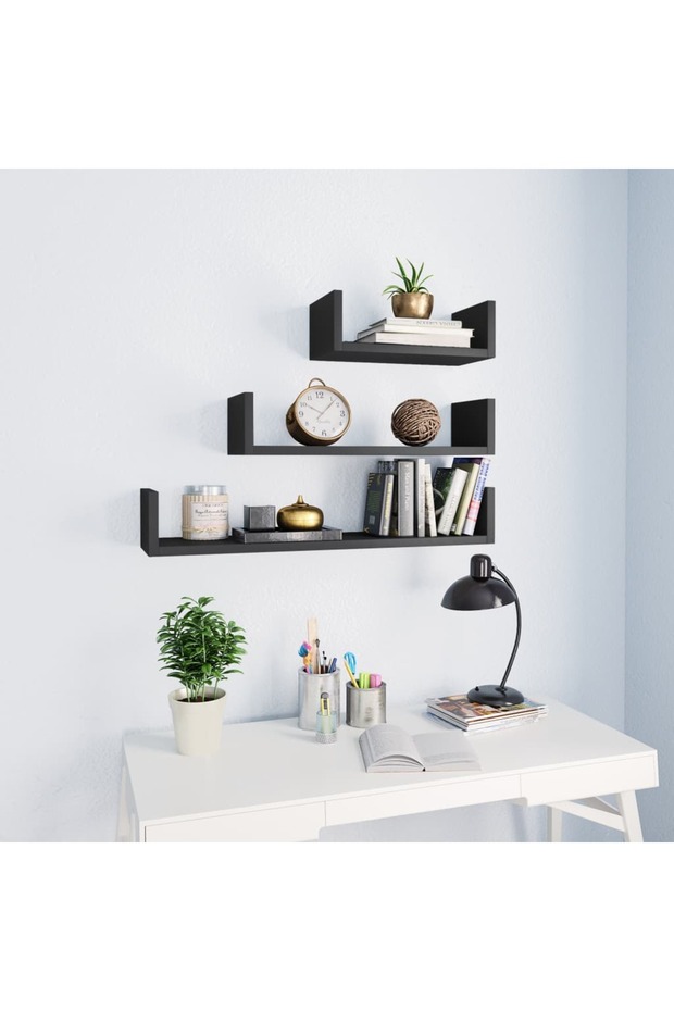 Wall Display Shelf 3 pcs Grey Engineered Wood