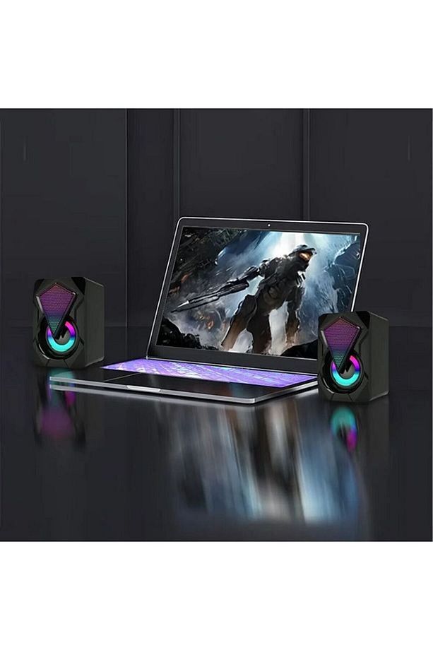 Bilgisayar Hoparlörü Rgb Led Işıklı Gaming Hoparlörü Ve Mouse Mousepad Seti Speaker 1+1 Ses Sistemi - 5