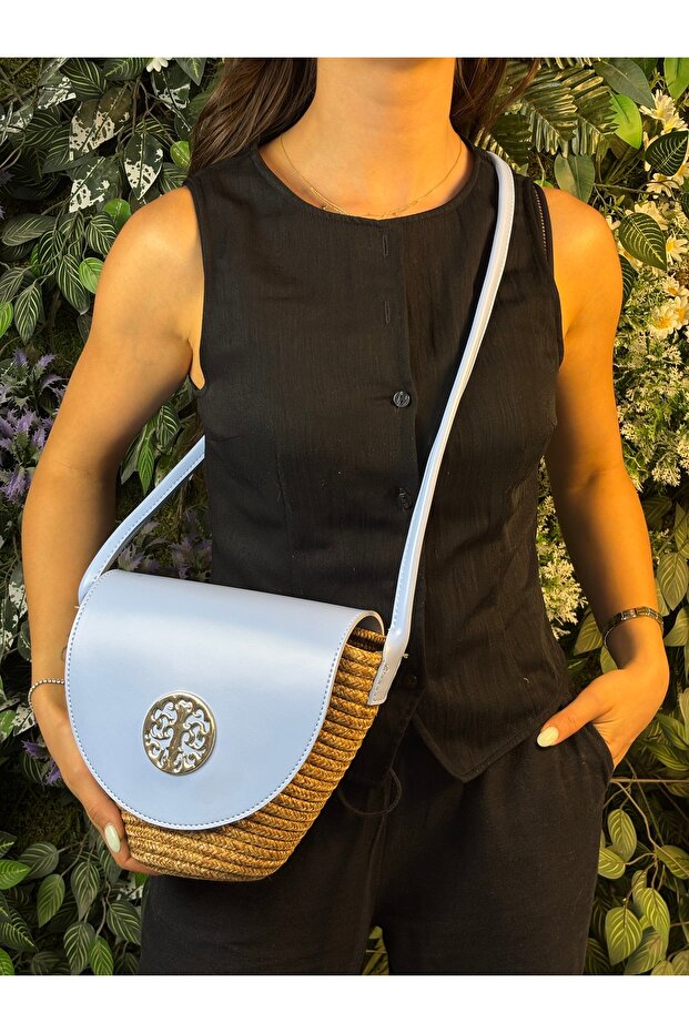 Lara Leather Stylish Design Accessory Detailed Straw, Front Detailed Crossbody Bag, Casual Style