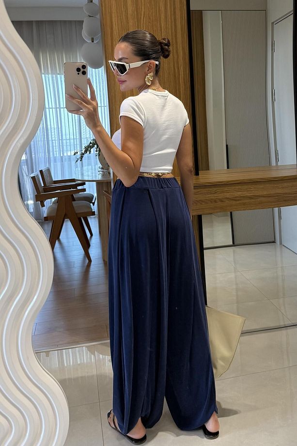 Miaele Lacivert Şalvar Modal Pantolon - 2