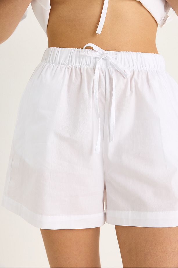 Kadın Masai Bağlamalı Gömlek Beli Lastikli Cep Detaylı Şort Poplin Takım 9371 60281097 - 6