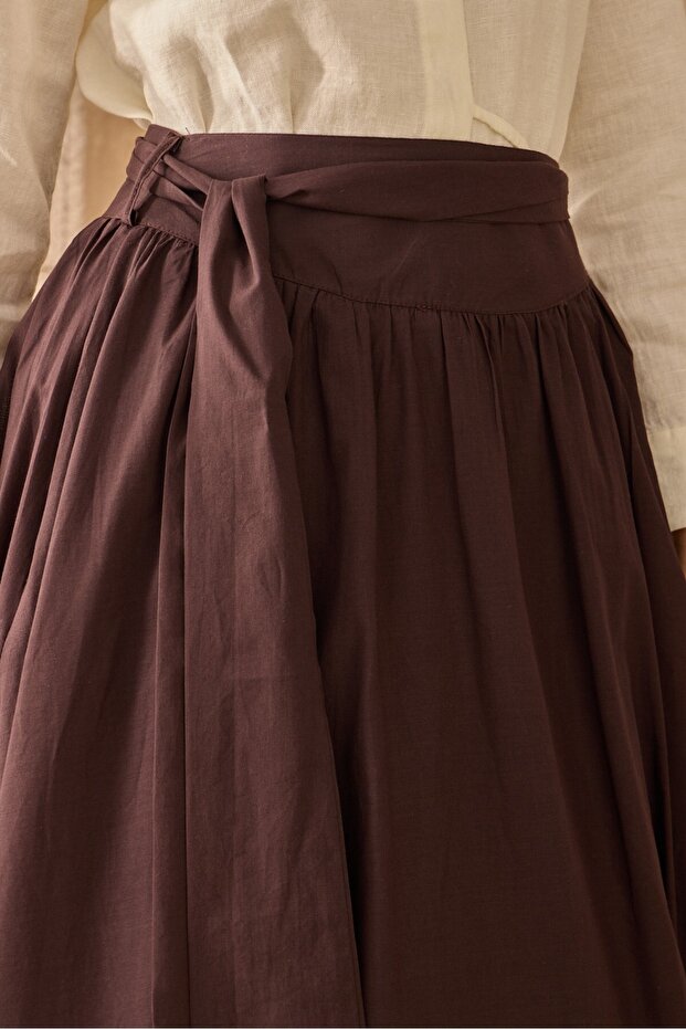 Belted Voile Skirt Brown