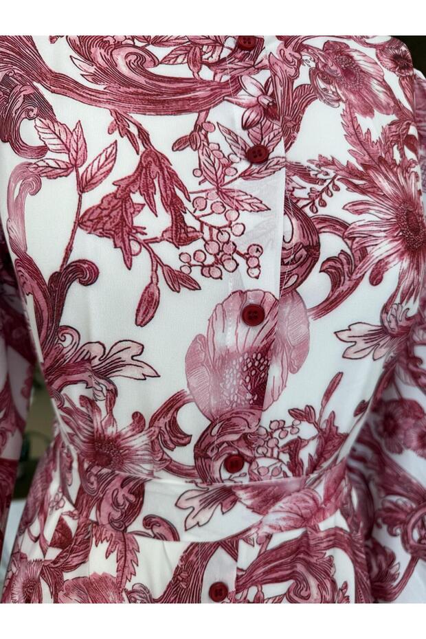 Çiçek Desenli Astarlı Elbise Gül 12636 - 6