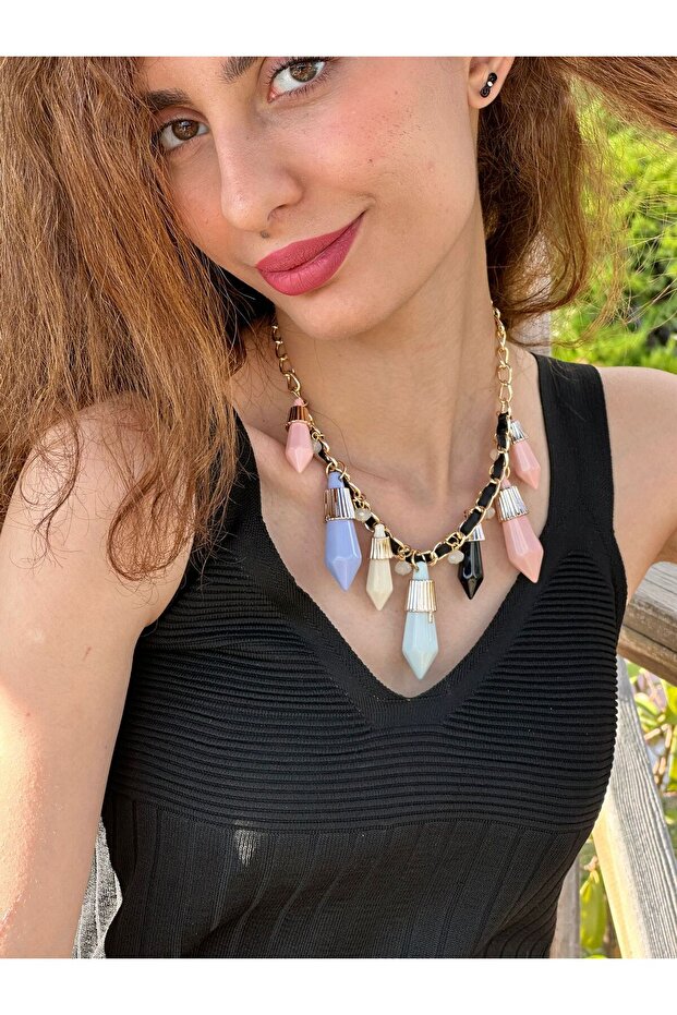 Colorful Stone Women's Necklace 22 cm
