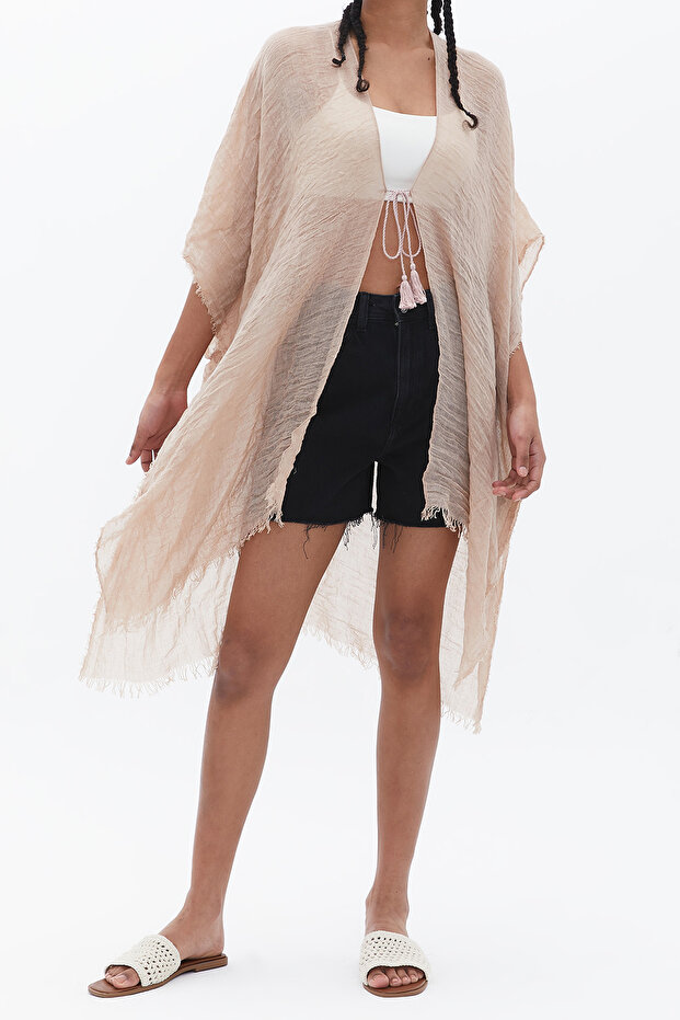 Women's Beige Muslin Fabric Pareo Nbmht01