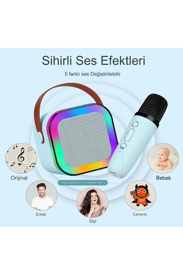 K12 Karaoke Makinesi – Taşınabilir Bluetooth Hoparlörlü Eğlence Deneyimi Tek Kablosuz Mikrofon - 3