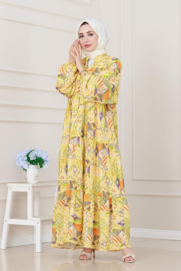 فستان رداء بنمط عرقي - أصفر - 1