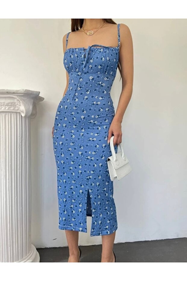 Blue Dress with Flower Pattern