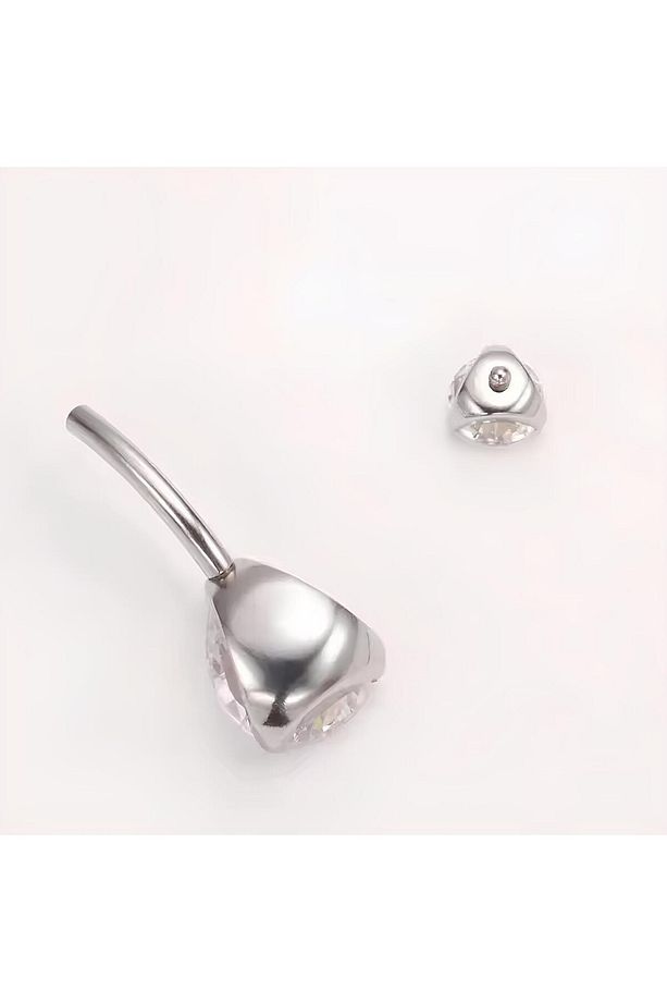 F136 Titanyum Damla Model Göbek Piercing - Titanyum Göbek Piercing - Zirkon Taşlı Göbek Piercingi - 2