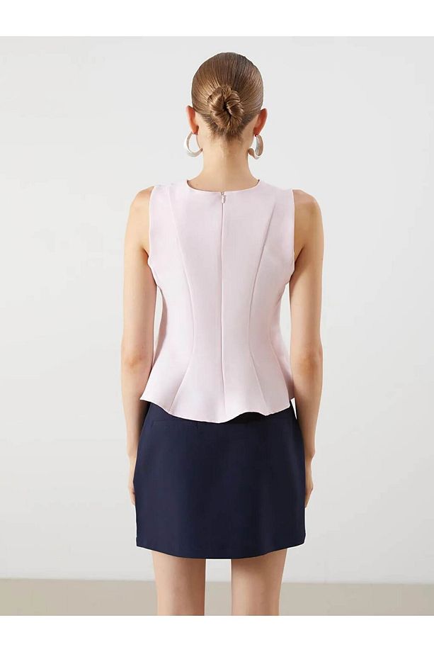 LCW Vision Pembe Bisiklet Yaka Peplum Bluz - 4