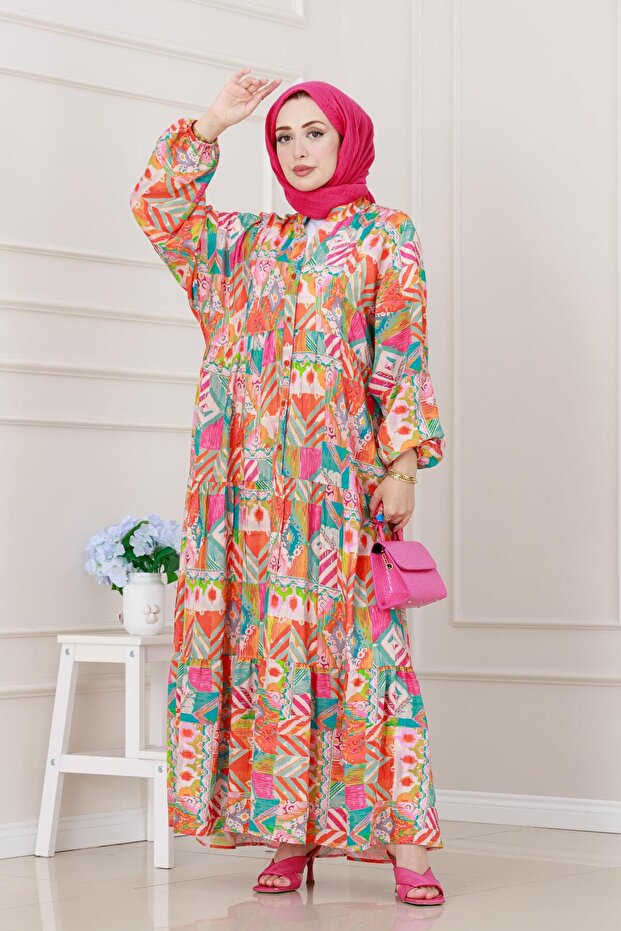 فستان رداء بنمط عرقي-برتقالي - 2