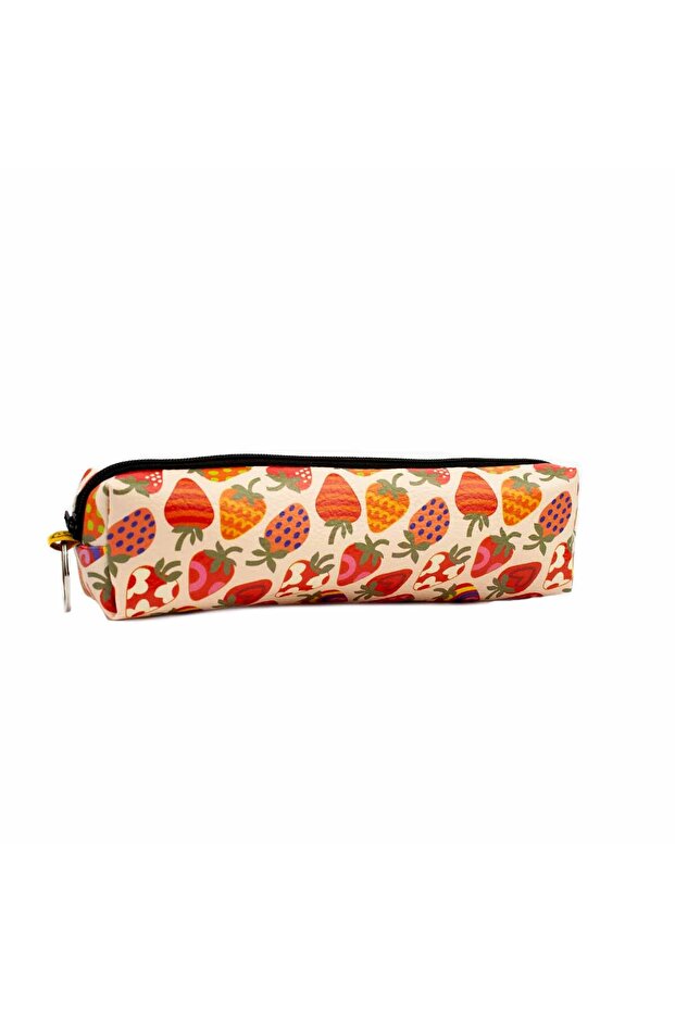 Zippered Pen Holder with Colorful Strawberries Design - Single Compartment Pen Holder Pencil Case