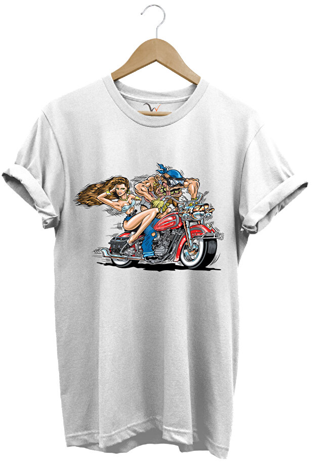Motorcycle Motor Riding Man and Woman Printed 100% Cotton Regular Fit T-Shirt
