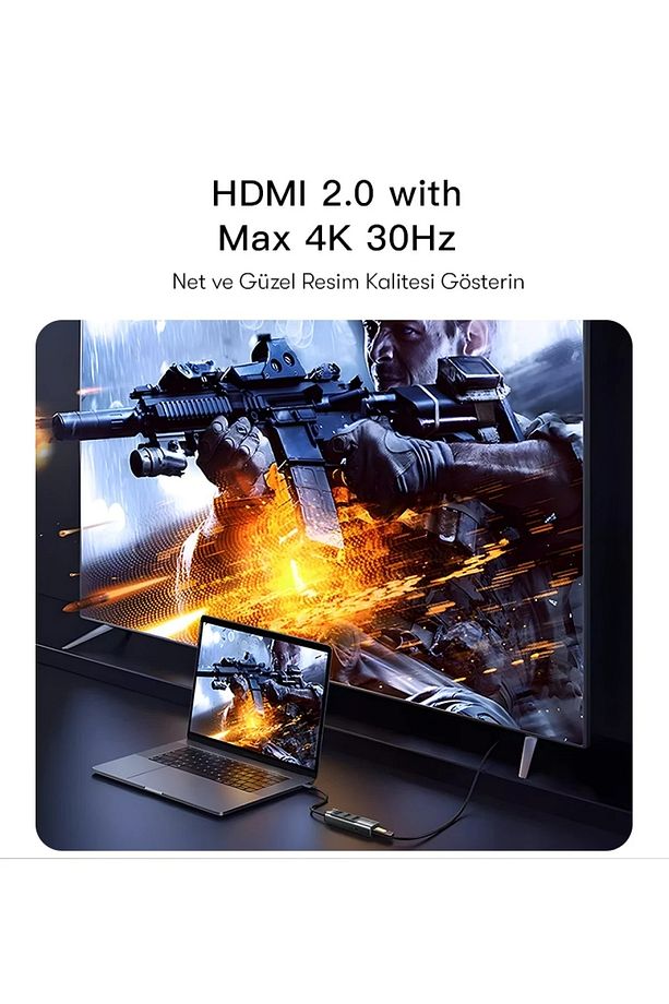 5in1 3 Adet Usb 3.0 / 1 Adet 100W Type-C ve 1 Adet 4K 30Hz HDMI Çıkışlı Hub Dönüştürücü HB22 - 3