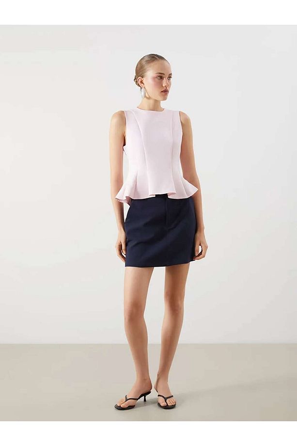 LCW Vision Pembe Bisiklet Yaka Peplum Bluz - 2