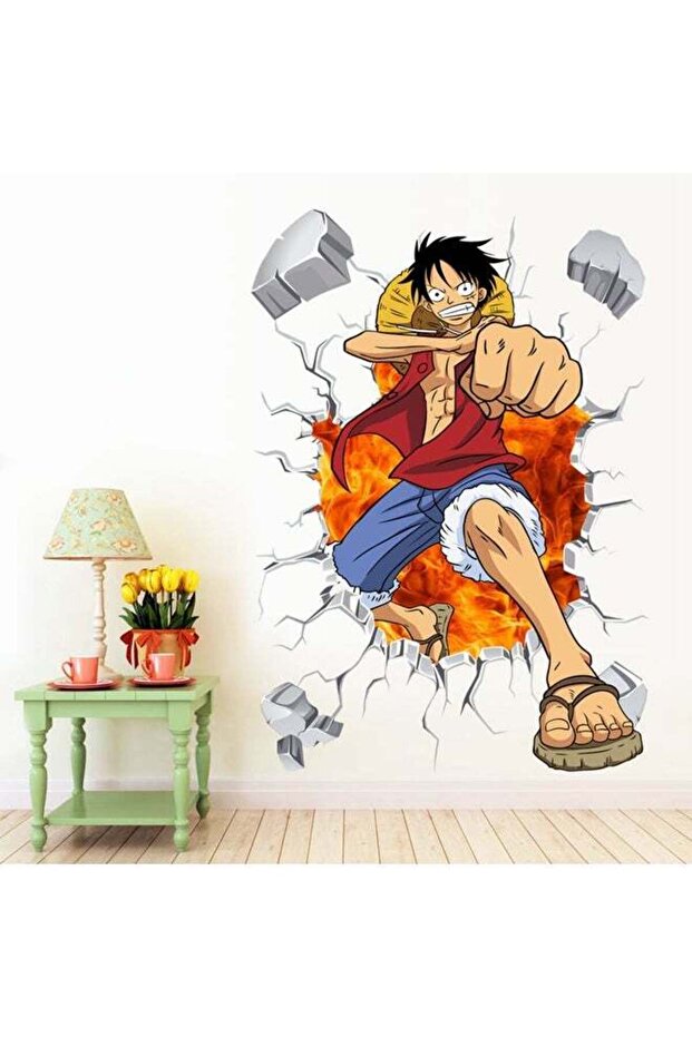 Anime Luffy Self Adhesive Scratch Resistant Removable Wall Sticker Multicolour 70x50cm