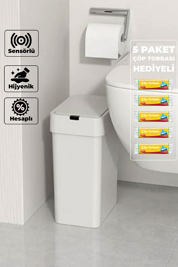 Sensörlü Otomatik Açılır Kapanır Akıllı Çöp Kovası 9 Litre + 5 Paket Çöp Torba Hediyeli” - 2